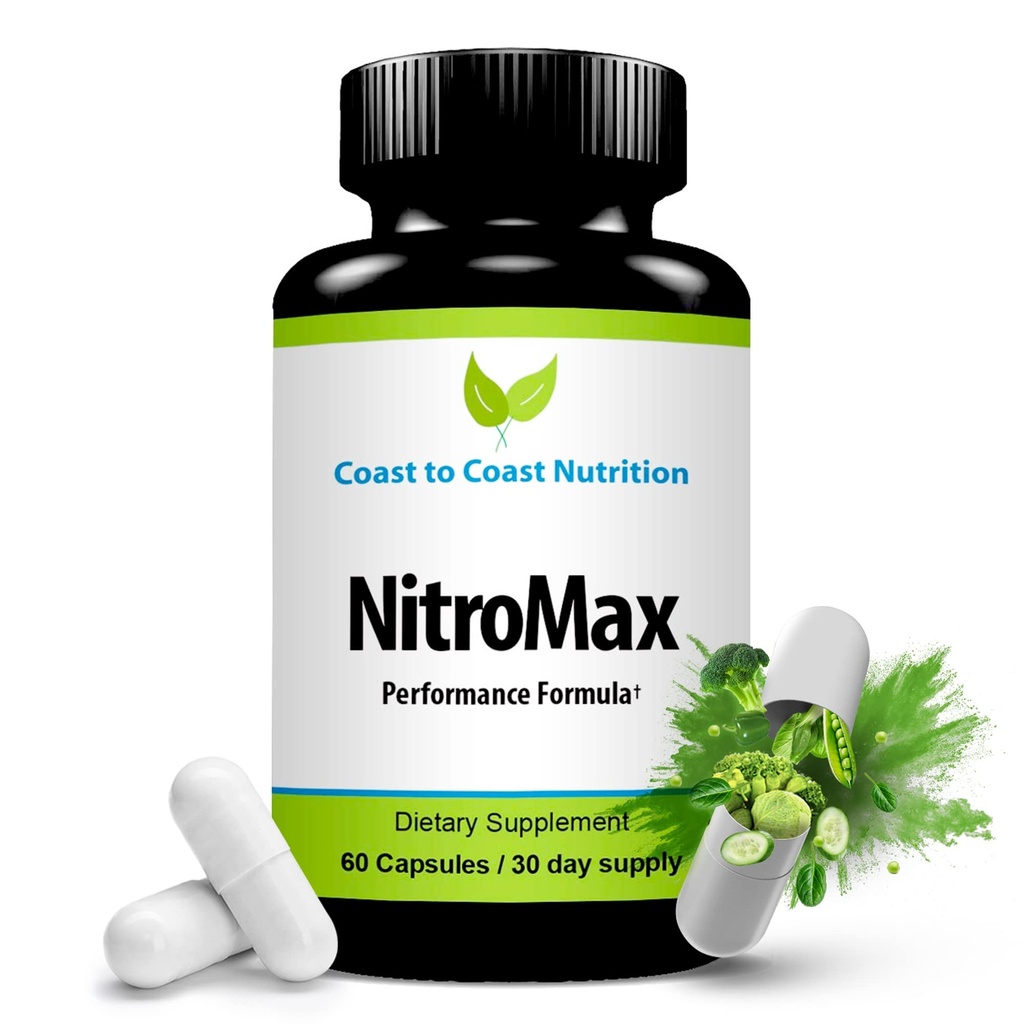 NitroMax Performans Formula – L-Arginine Nitric Fitness Supplement Plus Citrulline, AKG, Beta Alanine – Kas, Vascularity, Energy, Circulation – Workout Harder - 60 L-Arginine Capsules