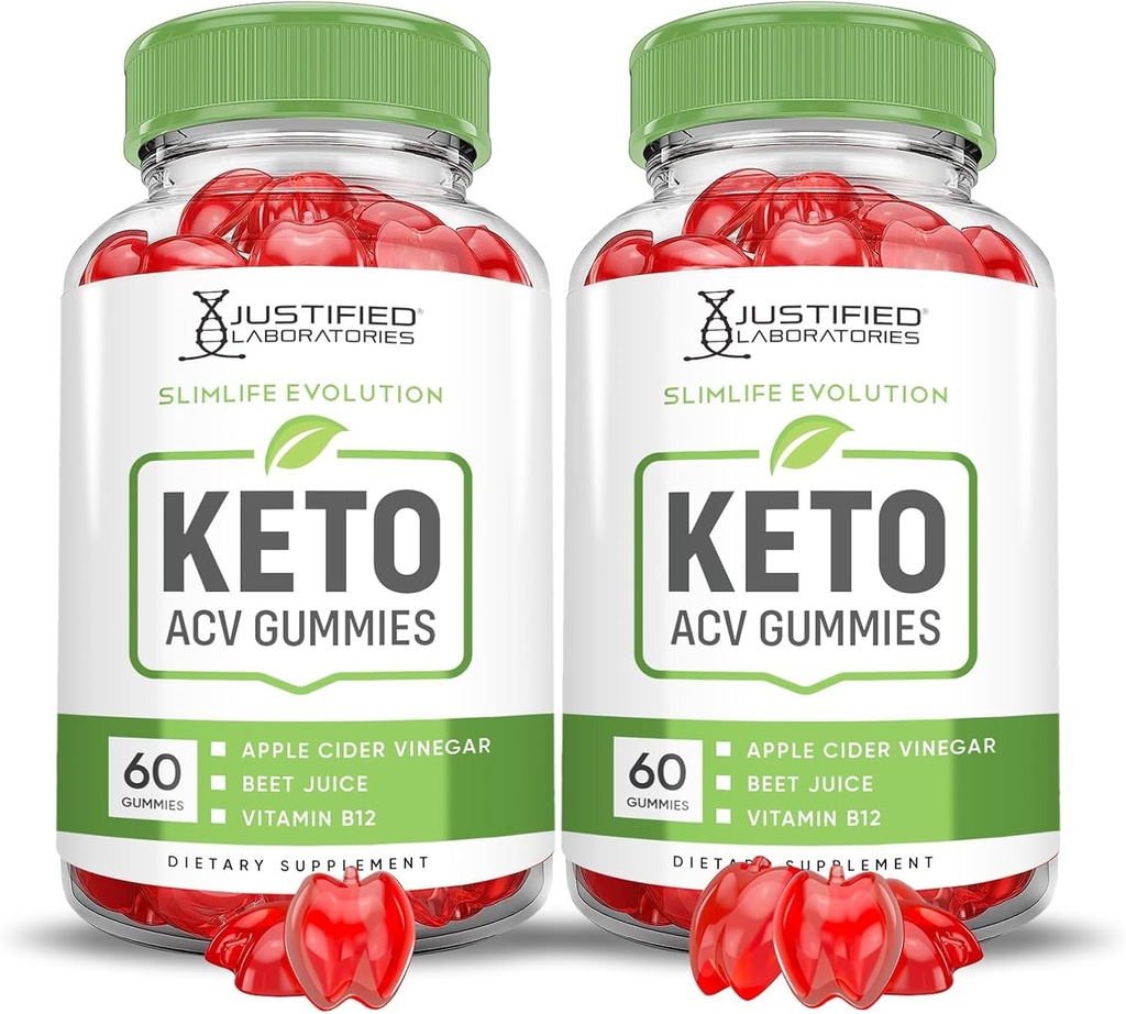 Justified Laboratories (2 Pack Slimlife Evolution Keto ACV Gummies Slim Life1000MG Apple Cider Vinegar Formulated Pomegranate Beet Juice B12 Vegan 120 Gummies