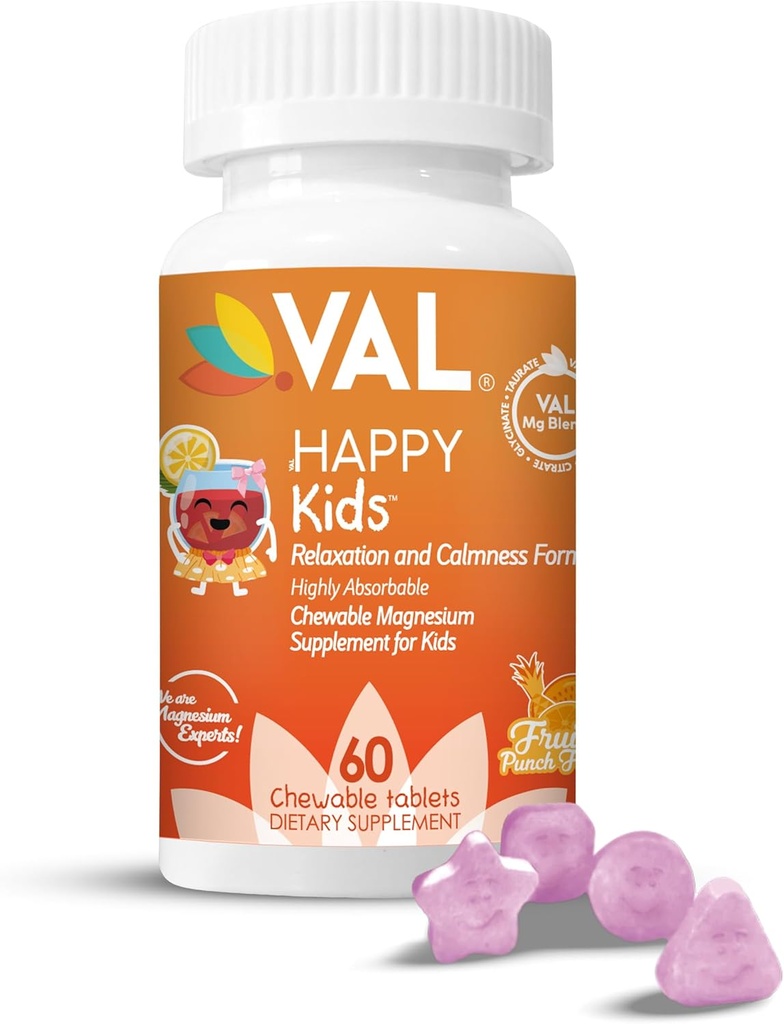 Çocuklar için Magnezyum | Yüksek Taht, Rahatlama ve Oda | Mg Glycinate, Citrate & Taurate | B6, D & C | Sugar-Free, Non-GMO | 60 Chewable Tabletler