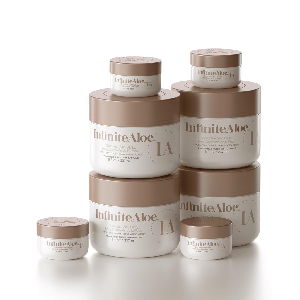 SonsuzAloe Complete Skin Care, Aloe Vera Support Face and Body Cream for Kuru Skin Relief, Fragrance Free - 4 Büyük Jar 8 oz & 4 Seyahat Jar 0,5 oz