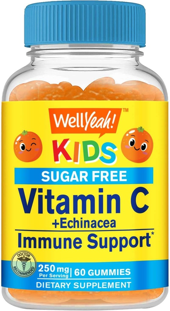 WellEvet Echinacea (5 mg) ile C (250 mg) Çocuklar için Şeker Free Gummies|Immune Support Supplement | Orange Flavor | Count 60