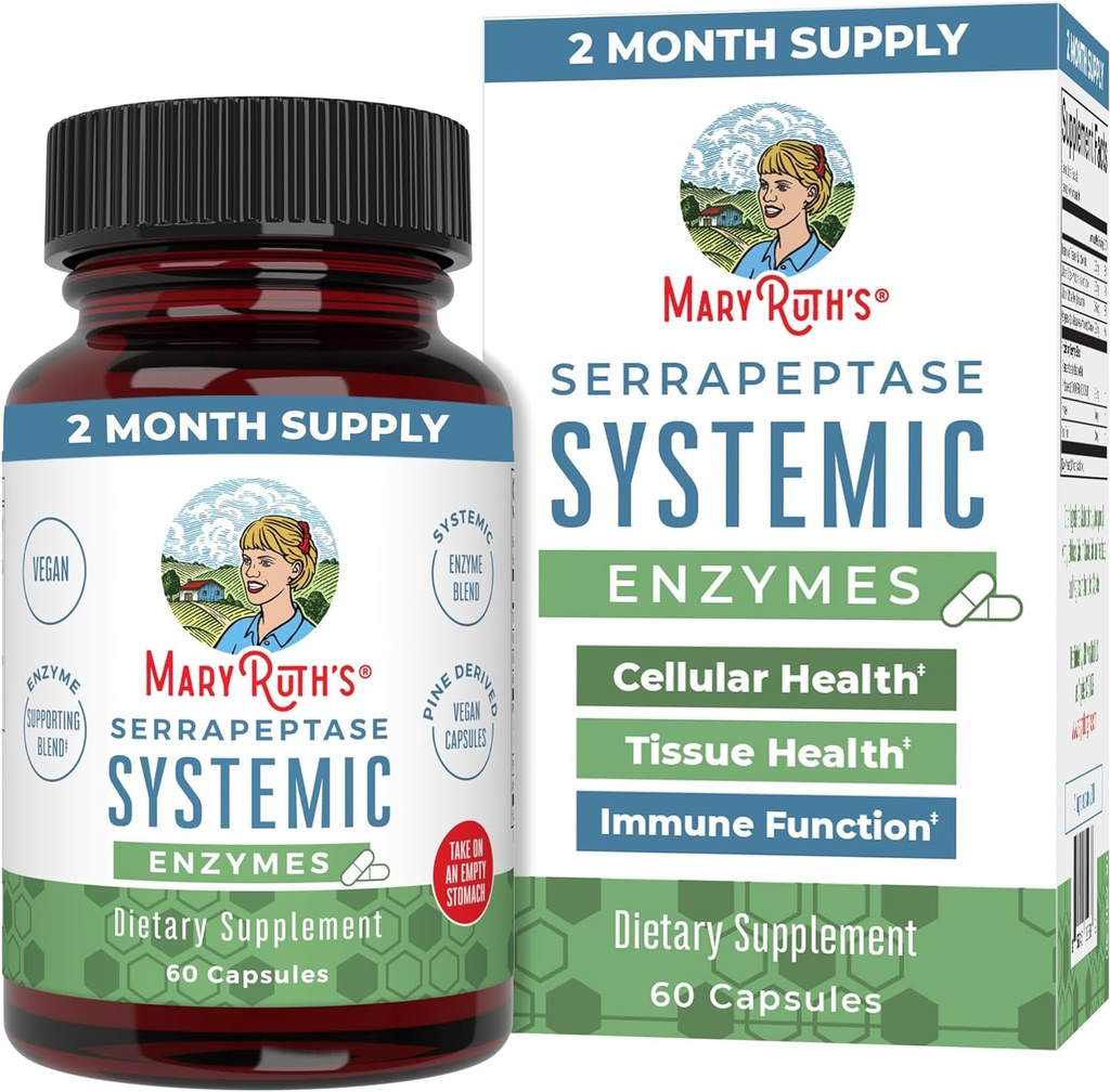 MaryRuth Organics Serrapeptase Enzymes Capsules | Up to 2 Moon Supply | Enzyme Supplement for High Potency Sinus Relief Pills / Tound Health and Cellular Health | Vegan | Gluten Free | 60 Count