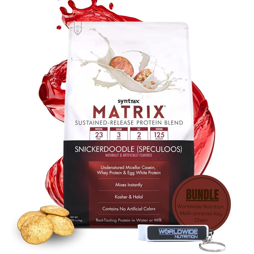 Syntrax Bundle: Matrix Protein Powder Content-Release Casein Protein and Whey Protein Powder - Instant Mix Snickerdoodle Protein Powder Flavor, 5lbs με παγκόσμια διατροφική αλυσίδα