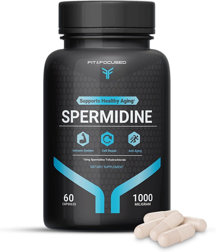Fit & Focused Spermidine Buğday Germ Ekstraksiyon - spermatine Supplements (10 mg of 99 Tempd Spermidine, 1000 mg Organik Fermented Buğday Germ Yağı) 60 Capsules