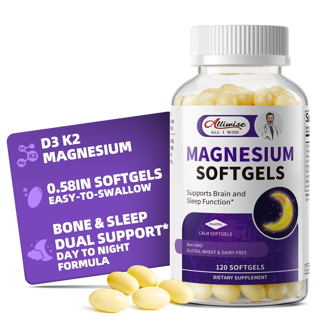 Μαγνήσιο Γλυκινικό 400mg Softgels, Μικρό, απαλό κάψουλες, απαλό με στομάχι, με βιταμίνη D3 & K2 για τον ύπνο, τη χαλάρωση, τον μόσχο, την υγεία των οστών