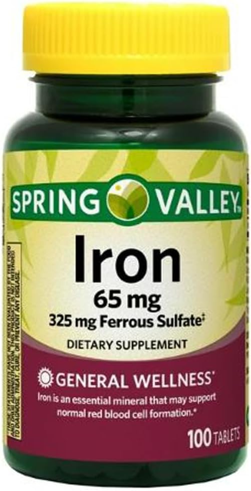 Iron General Wellness Diyetary Supplement Tabletleri, 65 mg, 100 Kont (Iron,100 Count)