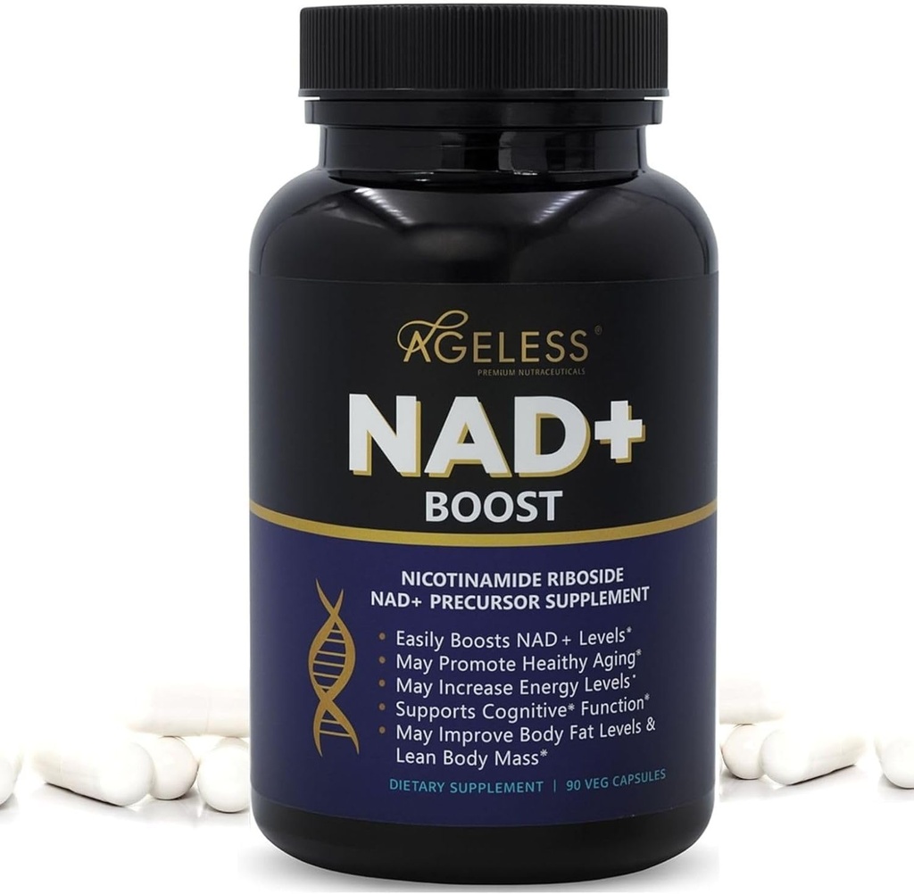 Kadınlar ve Erkekler için Yaşsız NAD+ Supplements | 300 mg Nicotinamid Riboside Chloride | Anti-Aging | Destekler Enerji, Focus, Stamina, Fat Metabolism & Cognitive Function – 90 Capsules