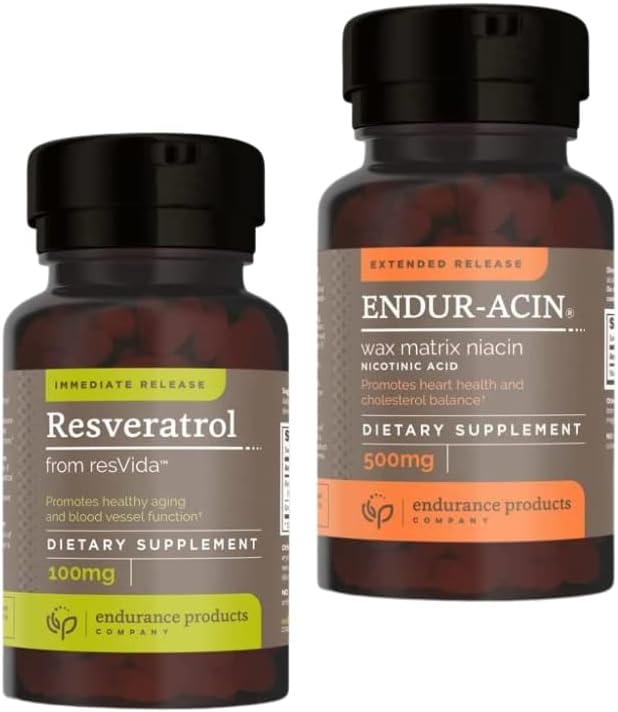 Endurance Products Resveratrol Supplement – Grape Skin Extract - 100 mg Trans-Resveratrol Antioksi ve ENDUR-ACIN Niacin - Vitamin B3 Niacin 500 mg Genişletilmiş Yayın ve Low-Flus