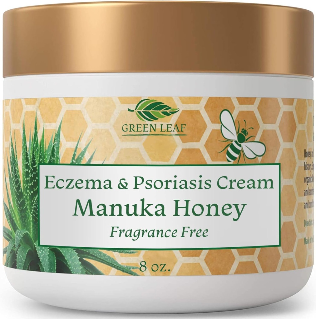 Manuka Honey Eczema Cream Moisturing Lotion Fragrance Free For Psoriasis Relief - Itchy, Kuru Skin Rash Ointment - Skin Soothing Moisturizer - Body & Face Cream - Kids & Yetişkinler 8oz