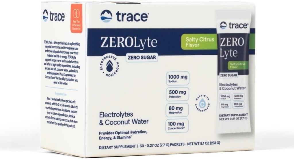 Trace Minerals ZeroLyte - sodyum & Electrolyte Replenishment - Energy & Hydration Support Drink Toz - Nerve & Muscle Function Support - Salty Citrus, 30 Packets (30 hizmet)