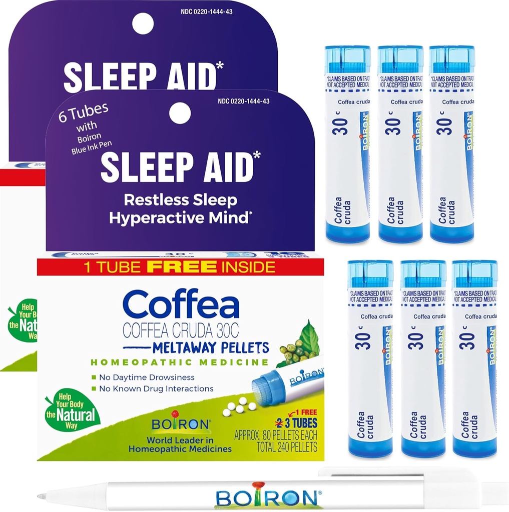 Boiron Coffea Cruda 30C - 6 Toplam Blue Tubes - Homeopathic Sleep Aid for Restless Sleep, mental Hiperaktivite, Racing Düşünceler ve Blue Ink Penle Zory Uyku