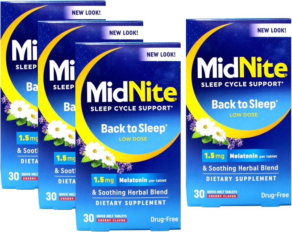 Midnite Sleep Aid for Occasional Sleeplessness, 30 Chewable Cherry Tablets Each (Value Pack of 4)