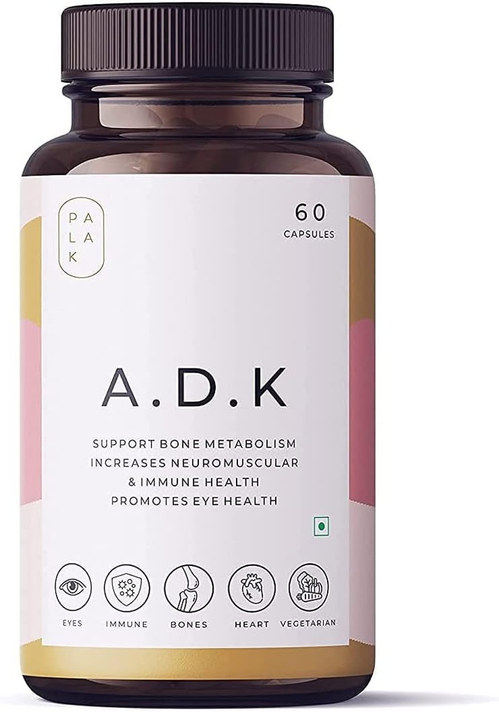 A.K. Palak Notes New A.D.K | ADK | Vitamin A, D3 & K2 | Immunity Booster - Bone Strength - Eye Health | 30/60 Capsules (60)
