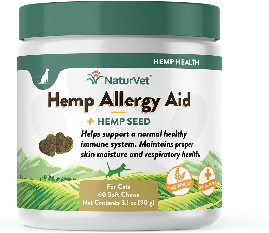 NaturVet Hemp Allergy Aid Plus Hemp Seed Soft Chews for Cats, 60 ct, Κατασκευασμένο στις ΗΠΑ