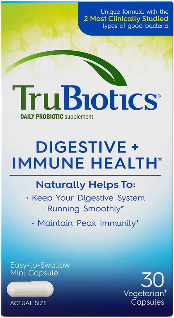 TruBiotics Daily Probiotic, 30 Capsules - Gluten Free, Soy Free Digestive + Immune Health Support Supplement for Men and Women (New Look)