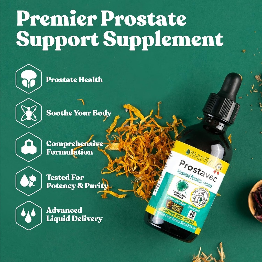 Prostavec Advanced Prostate Support Supplement - Dia for Faster Ab component with Pygeum, Saw Palmetto, Sting Nettle + Turmeric & Damiana - Vegan, Non-GMO - 6 fl ozz