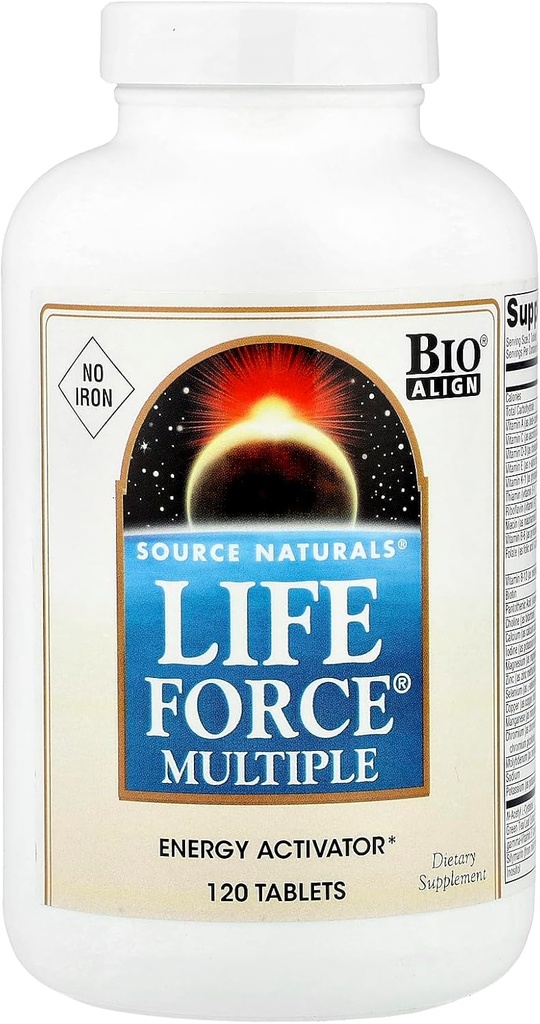 Source Naturals Life Force multiple Iron Free Daily Multivitamin High Potency Essential Vitamins, Mineraller, Antioksis & Nutrients - Energy & Immune Boost - 120 Capsules