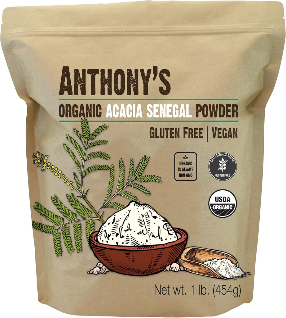 Anthony'nin Organik Acacia Senegal Toz, 1 lb, Batch Tested Gluten Free, Non GMO, ► Fiber, Prebiyotik