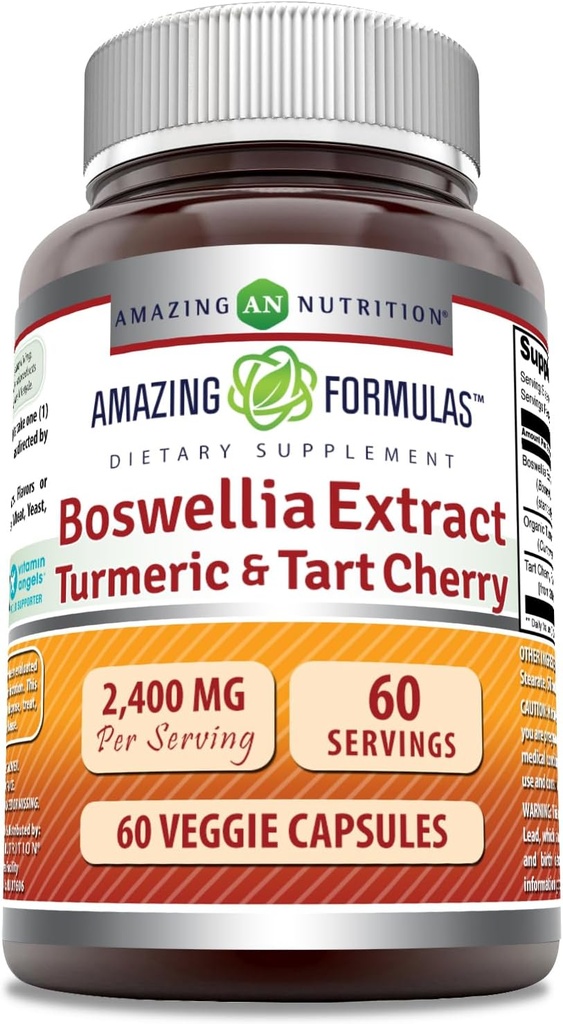 Amazing Formulas Boswellia Extract Turmeric ve Tart Cherry Supplement | 2400 Mg Per | 60 Veggie Capsules | Non-GMO | Gluten Free | Made in USA