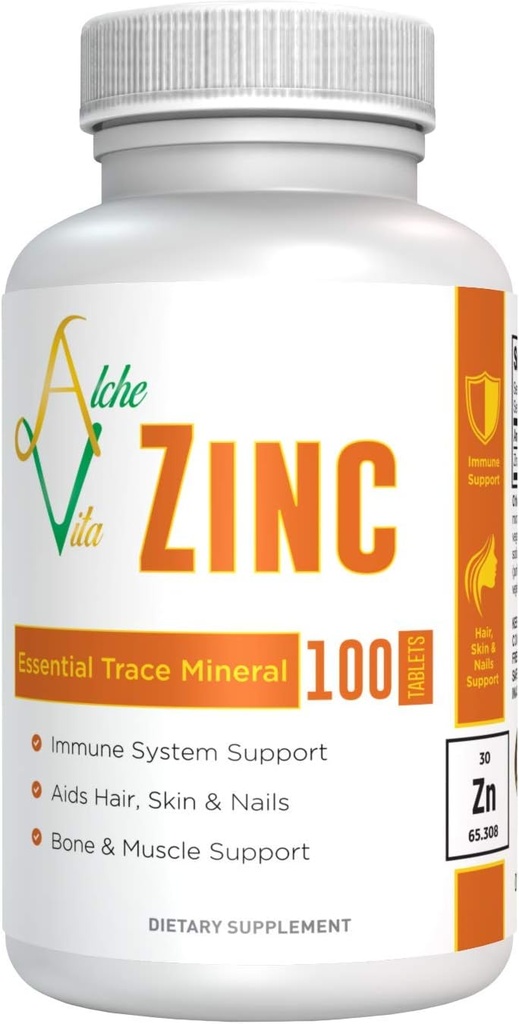 AlcheVita çinko 50 mg – Yüksek Biyo-Availability – Essential Trace Mineral – Immune Support, Bones, Skin & Muscle Support, Bones, Skin & Muscle Support