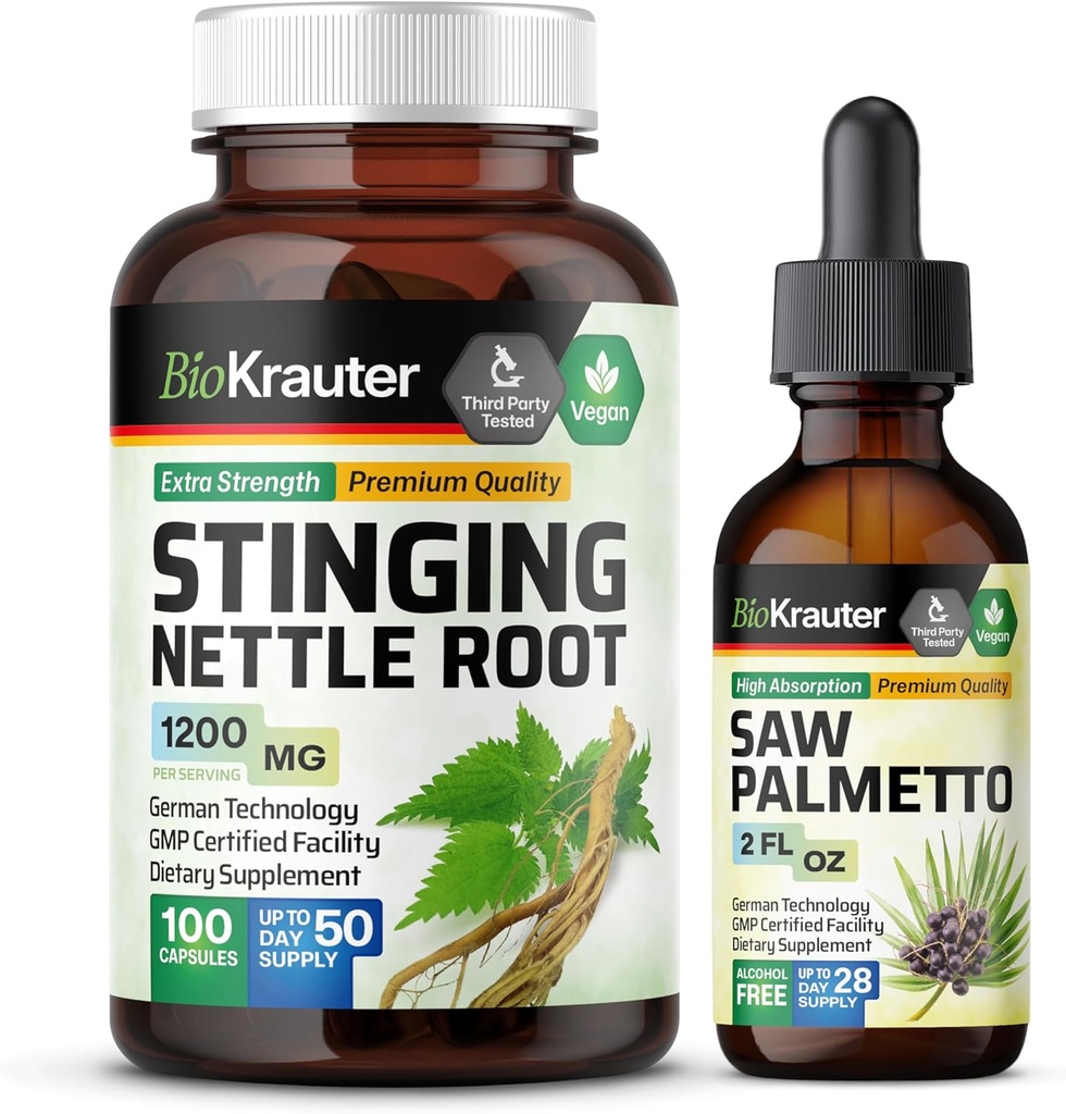 BIO KRAUTER Nettle 100 Capsules & Saw Palmetto Tincture 2 Fl. Oz.