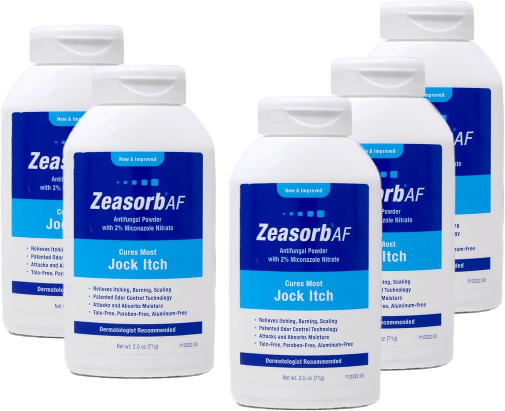 Zeasorb AF Antifungal Toz% 2 Miconazole Nitrate, Cures Most Jock Itch, 2.5 oz (Pack of 5)