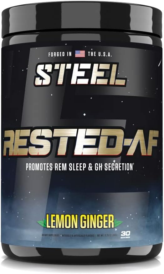 Steel Supplements Rested-AF I Deep Sleep Aid and Muscle Recovery Toz with GABA & Valerian Root Extract | Stres Yardım ve Bilişsel Destek | 30 Hizmet (Lemon Ginger)