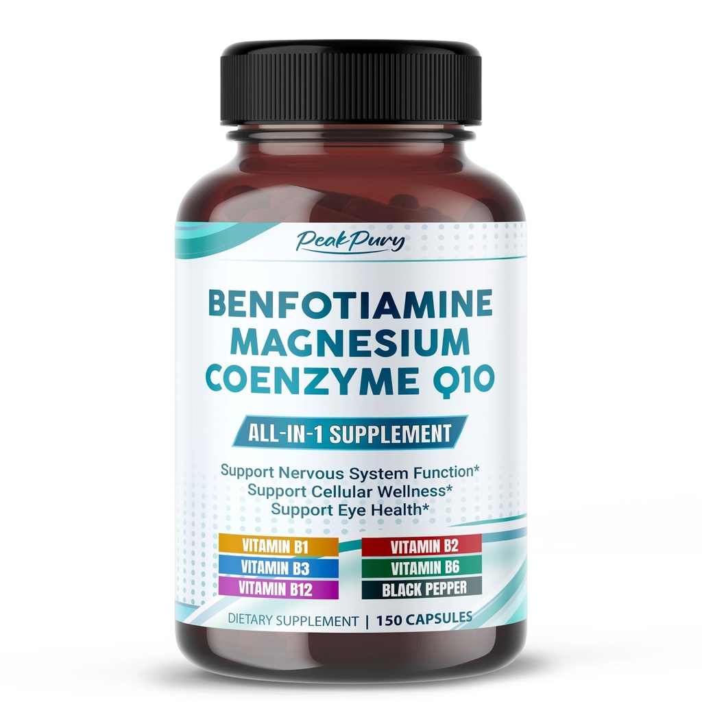 Magnezyum & Coenzyme Q10 ile Benfotiamine - Nerve Health, Cellular Wellness & Eye Health - ABD- 150 Capsules'te Yapıldı