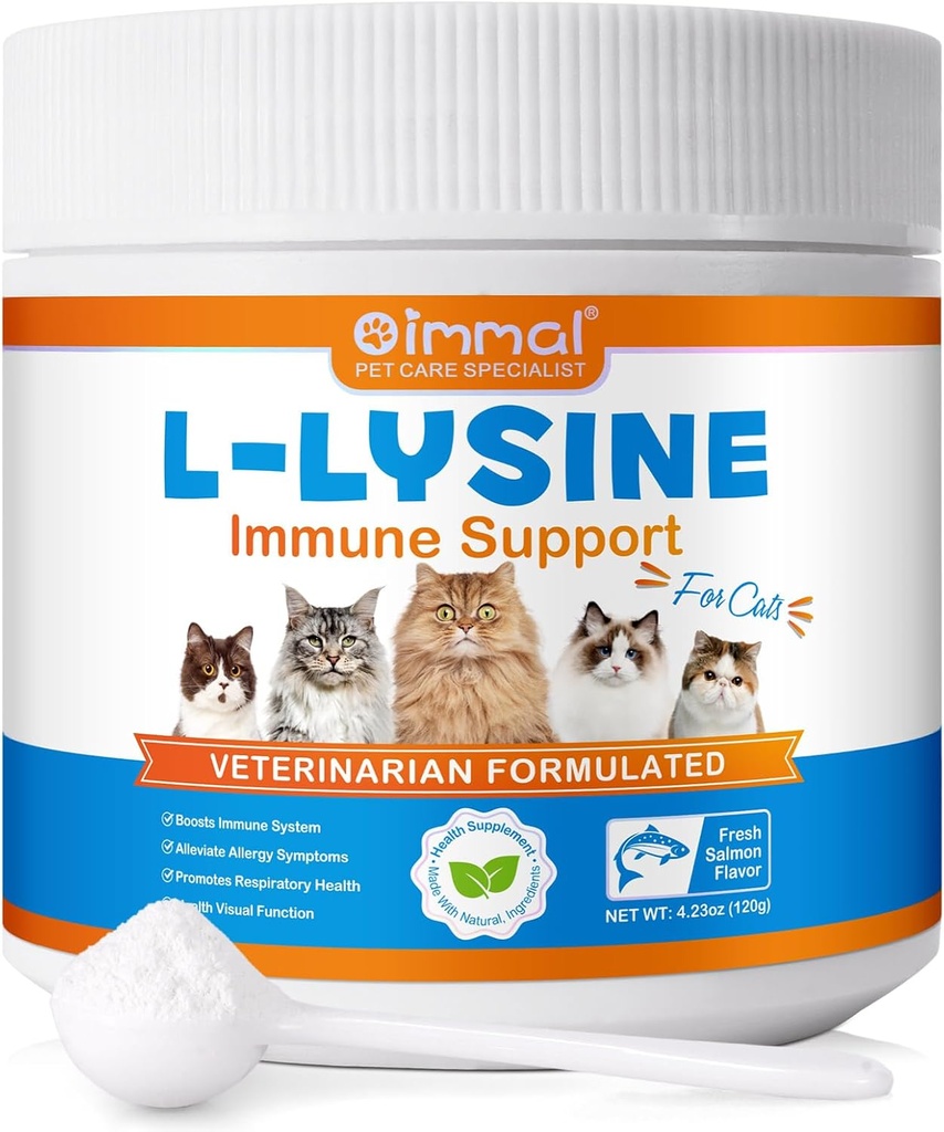 L-Lysine Powder for Cats, Lysine Supplement for Cats, Support Immune System, Respiratory Health & Visual Function and Allergy Relief, Pets Health Supplies Multivitamins, Salmon Flavor - 4.23 oz / 120g