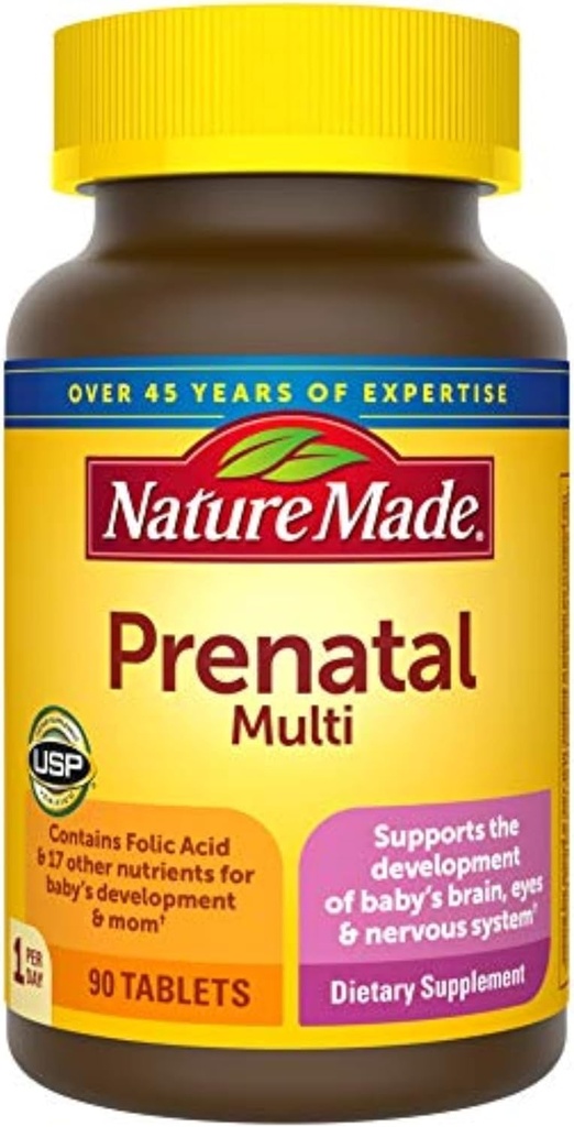 Nature Made Prenatal Multi, 90 Tabletler, Folic Asit + 17 Prenatal Vitaminler ve Mineraller Bebek Gelişimi ve Anneyi Desteklemek için, D3, Macau, Iodine, C ve Daha Fazlası (Pazarlama, C, ve Daha fazlası)