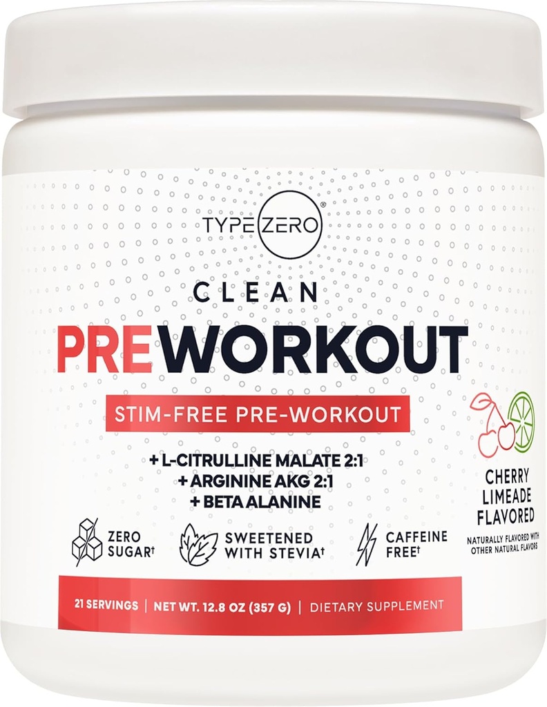 Tip Zero Ultra Clean Stim Free Pump Pre Workout + Nitrik Oksit (Cherry Limeade) - Erkekler ve Kadınlar için Stimulating ve Caffeine-Free