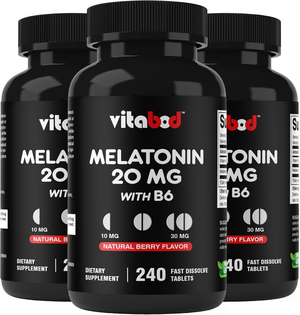 Melatonin 20 mg - 240 Hızlı Dissolve Tabletler - Uyuşturucu Ücretsiz - Doğal Berry Flavor - Vejetaryen, Non-GMO, Gluten Free 240 (Pack of 3)