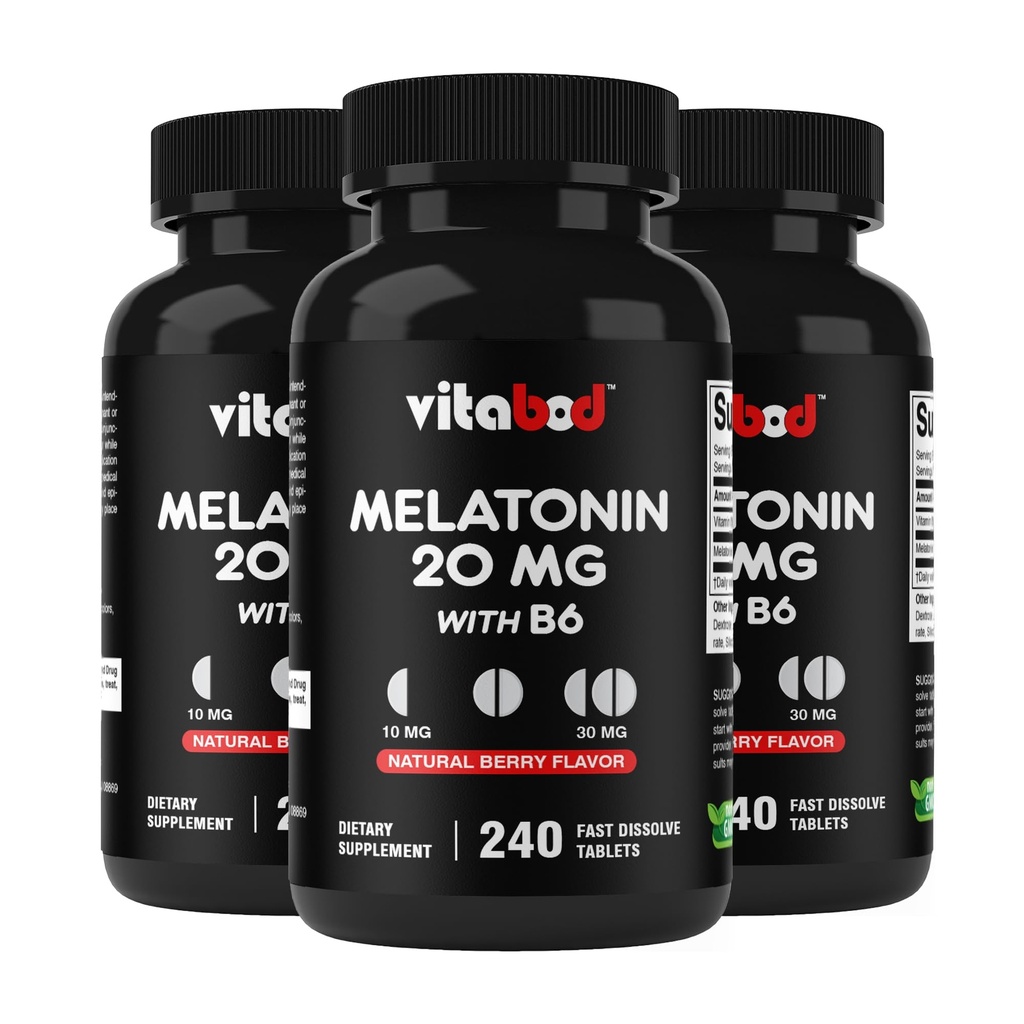 Melatonin 20 mg - 240 Hızlı Dissolve Tabletler - Uyuşturucu Ücretsiz - Doğal Berry Flavor - Vejetaryen, Non-GMO, Gluten Free 240 (Pack of 3)