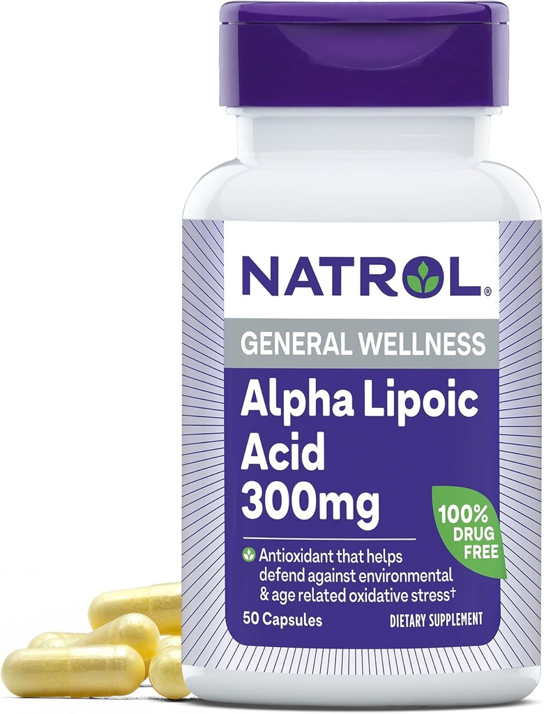 Natrol Alpha Lipoic Acid 300 mg, General Wellness için Diyetsel Supplement, 50 Capsules, 50 Day Supply
