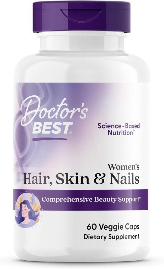 Doctor's Best Women Hair, Skin & Nails with OptiMSM + KeraGLO, Πλήρης υποστήριξη ομορφιάς, μη GMO, Χωρίς γλουτένη 60 Veggie Caps
