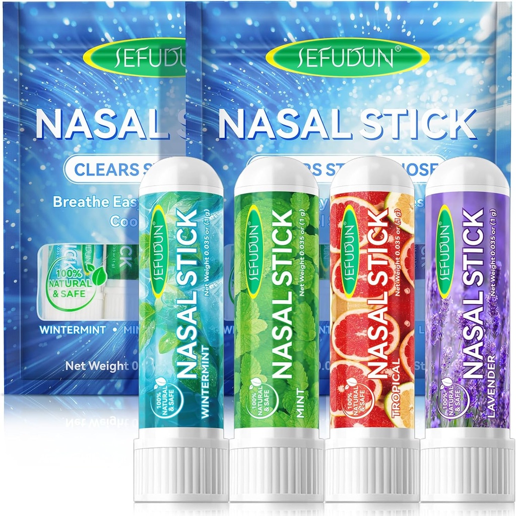 8 Nasal Stick,Nasal Inhaler Stick,Inhaler Nasal Stick for Sinus Relief&Vertigo Relief,Aromatherapy Inhaler Made with Essential Oils+Menthol (Mint,Wintermint,Tropical,Lavender)