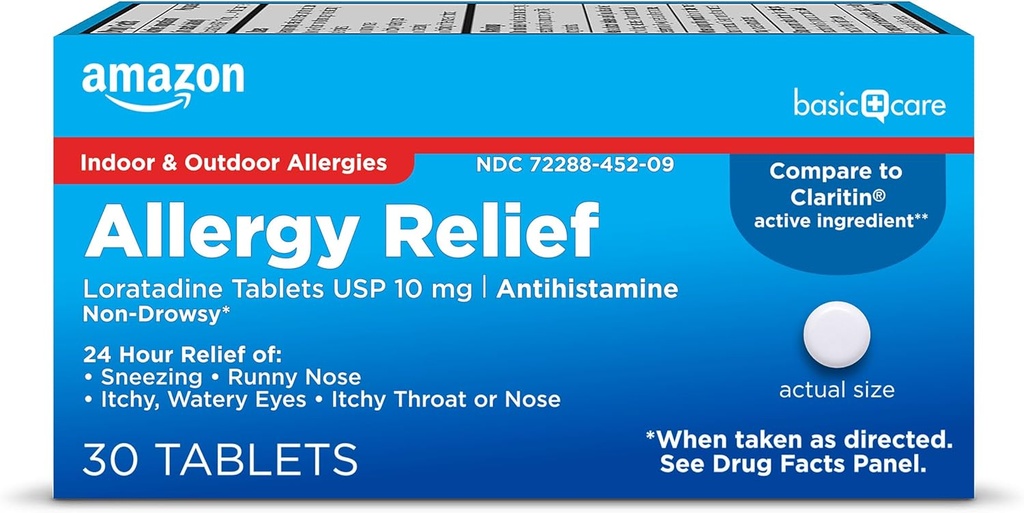 Temel Bakım Alerjisi Yardım Loratadine Tabletleri 10 mg, 30 Kont (Pazarlama değişebilir)