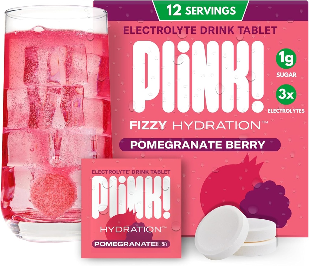 Plink! Fizzy Electrolyte Tablets for Adults & Kids – Pomegranate Berry, 12ct – Family-Friendly Daily Hydration – Low Sugar, Vegan, Keto Friendly, Non-GMO