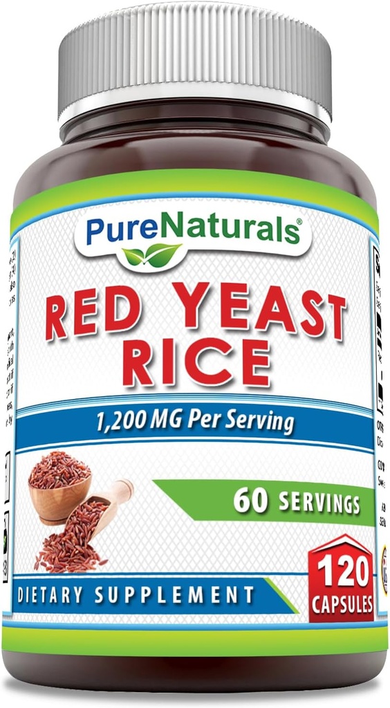 Pure Naturals Red Yeast Rice 1200 Mg hizmet başına 120 Capsules Supplement | Non-GMO | Gluten Free | Made in USA