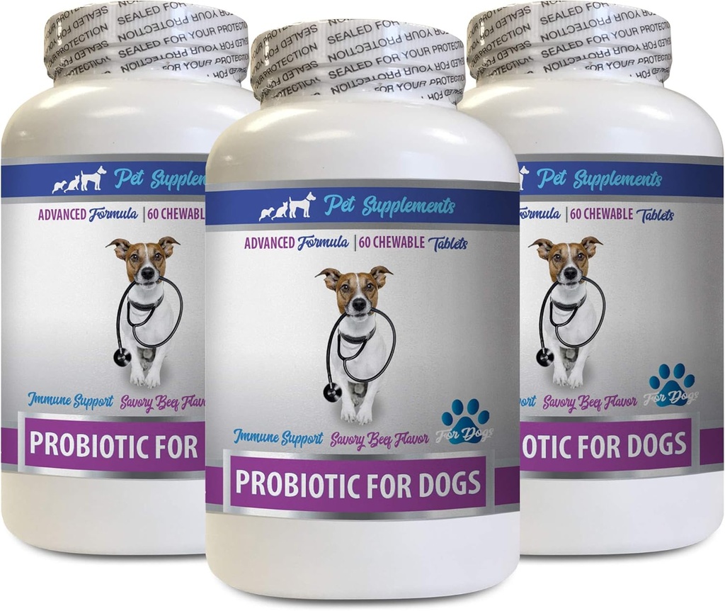Σκύλοι Κακός Εξολοθρευτής αναπνοής - PROBIOTICS για σκύλους - Υγεία κόκκων - Σταματά την κακή αναπνοή και το αέριο - Digestive Boost - Προβιοτικό σκύλο και προβιοτικό - 3 μπουκάλια (180 κάψουλες)