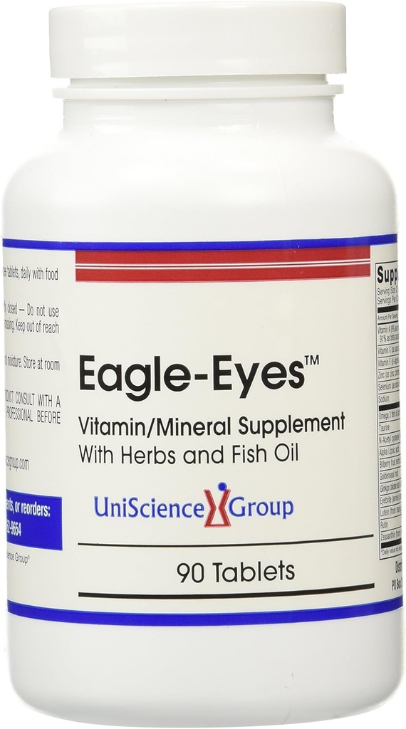 Eagle-Eyes, Optimal Vizyon Sağlık 500 mg Omega 3 Fish Oil, Lutein, Zeaxanthin, Bilberry Meyvesi, Vitaminler A, C, E, çinko, NAC, Taurine, 90 Tabletler