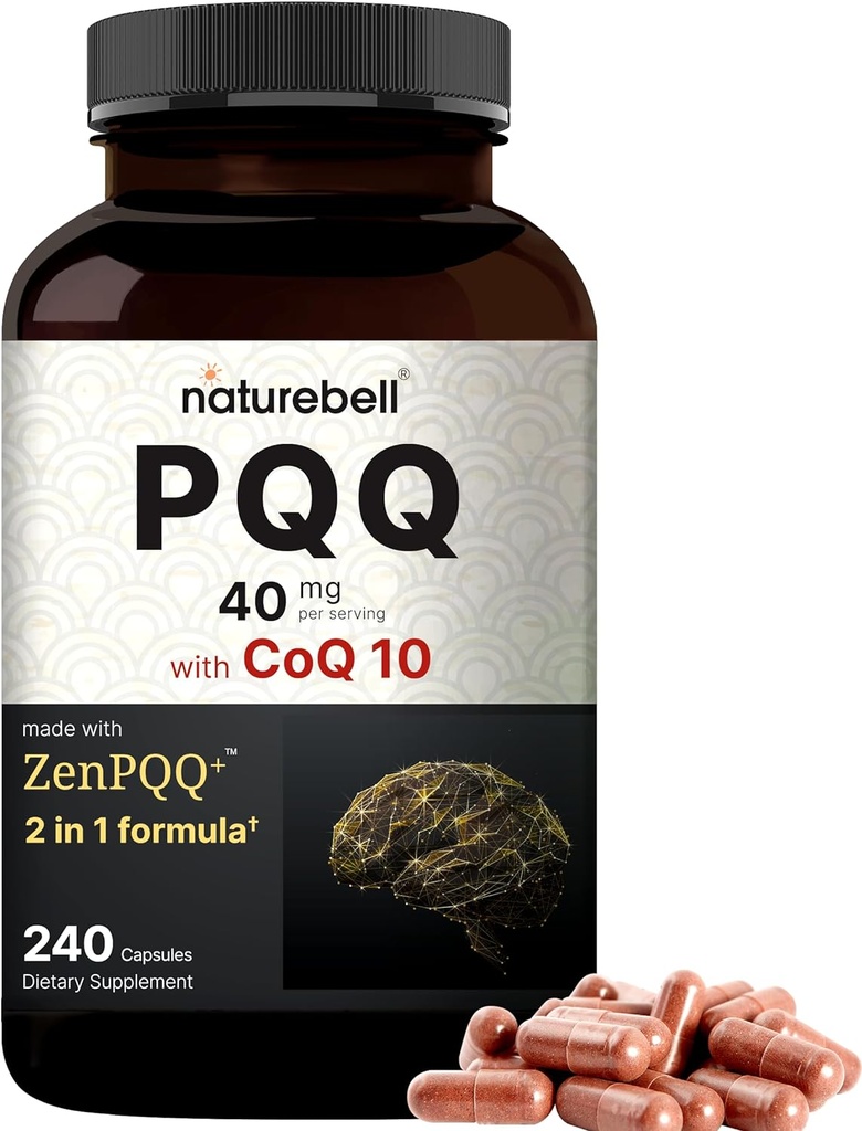 NatureBell PQ 40mg Per CoQ10, 240 Capsules | Active Pyrroloquinoline Quinone, Highly Bio available ZenPQ + Formula – Kalp, Beyin ve Mitochondrial Health – Non-GMO