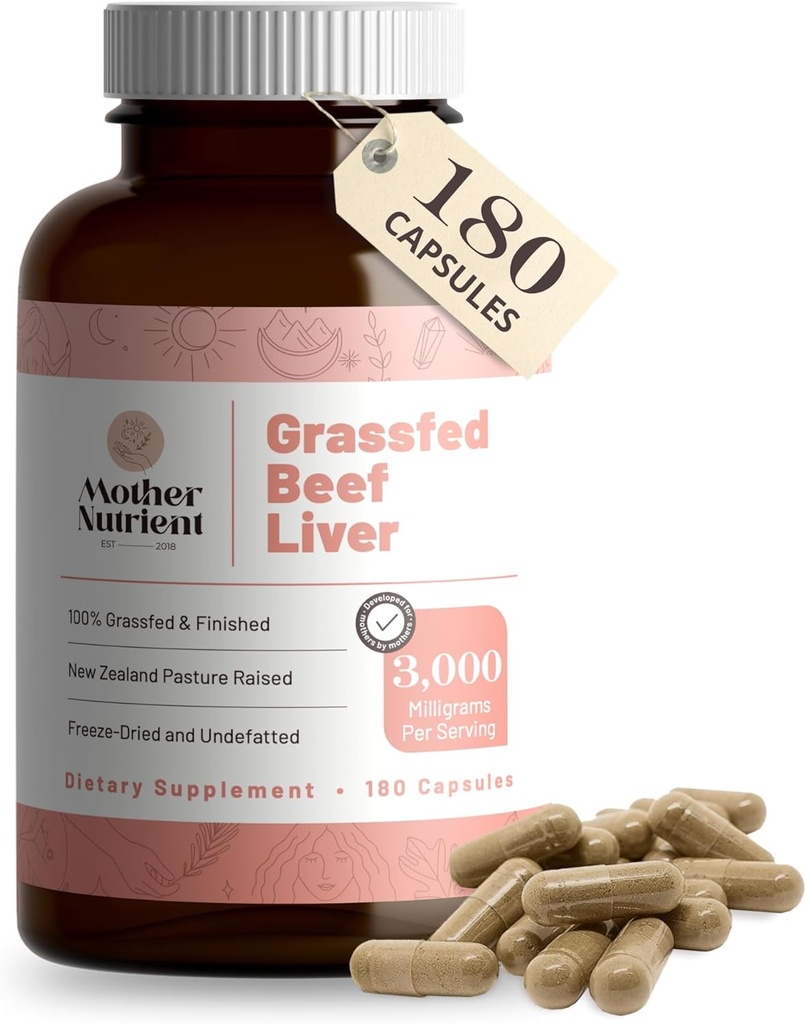 Anne Nutrient Grass Fed Beef Liver Capsules Yeni Zelanda'daki Pasture-Raized Beef'tan Kaynaklandı - A ve B12 w/Iron, protein ve daha fazlası - 45-Day Supply-180 Capsules