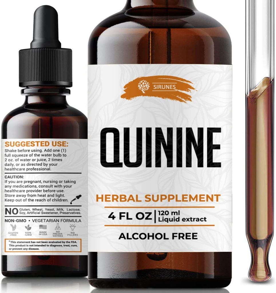 SIRUNES Quinine Tincture Extract Quinine Tray Bark Herbal Supplement Quinine Immune System Support Cinchona Bark Liquid Drops Alkol ve Gluten Free-4 fl Oz