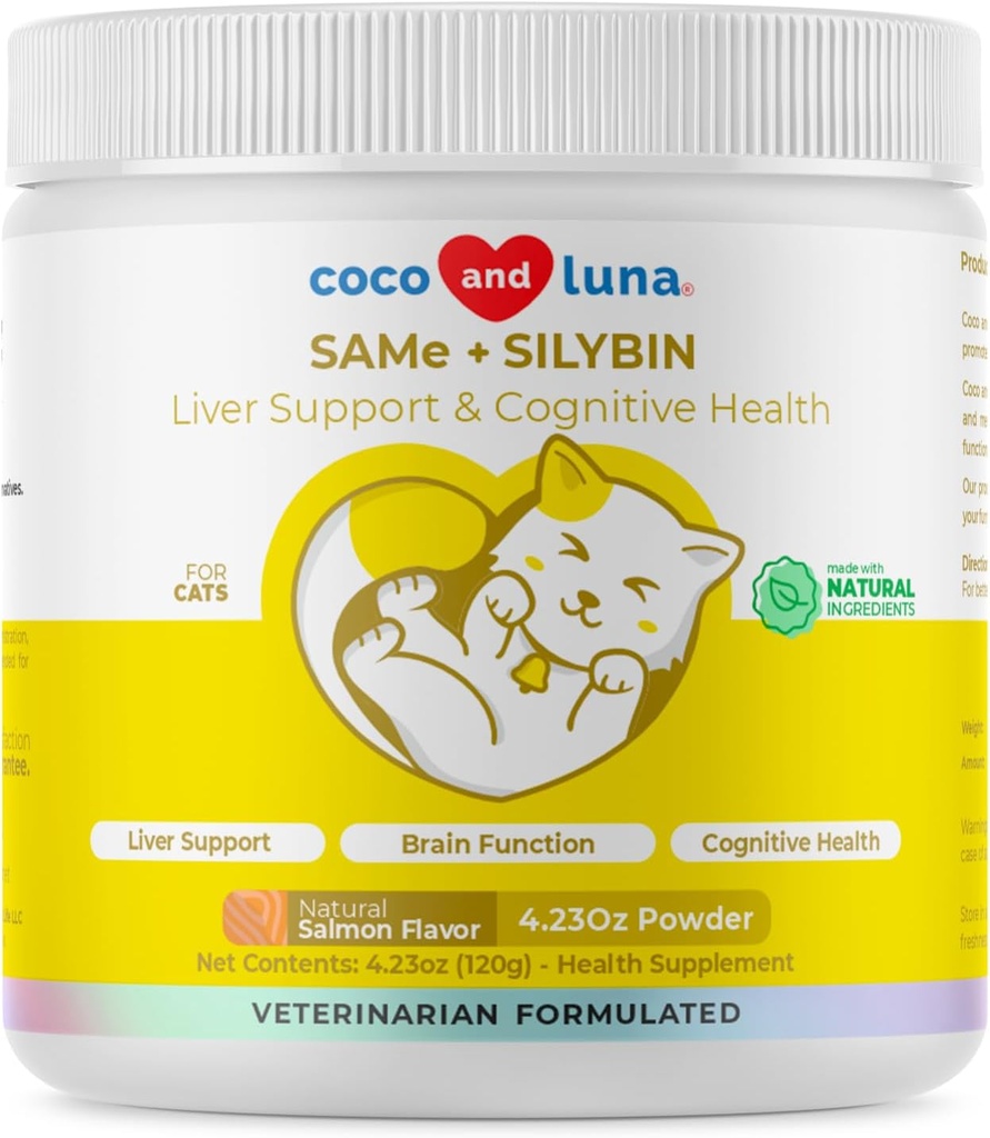 Same and Silybin for Cats - S-Adenosyl-L-Methionine - 120g Powder - Liver Supplement - Promotes Cognitive and Liver Support