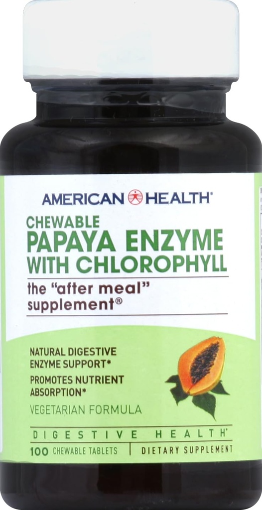American Health Papaya Enzyme with Chlorophyll - 100 Μασώμενα Δισκία - Προάγει Απορρόφηση θρεπτικών συστατικών - Μη ΓΤΟ, Vegan, Χωρίς Γλουτένη - 33 Σερβιέτες