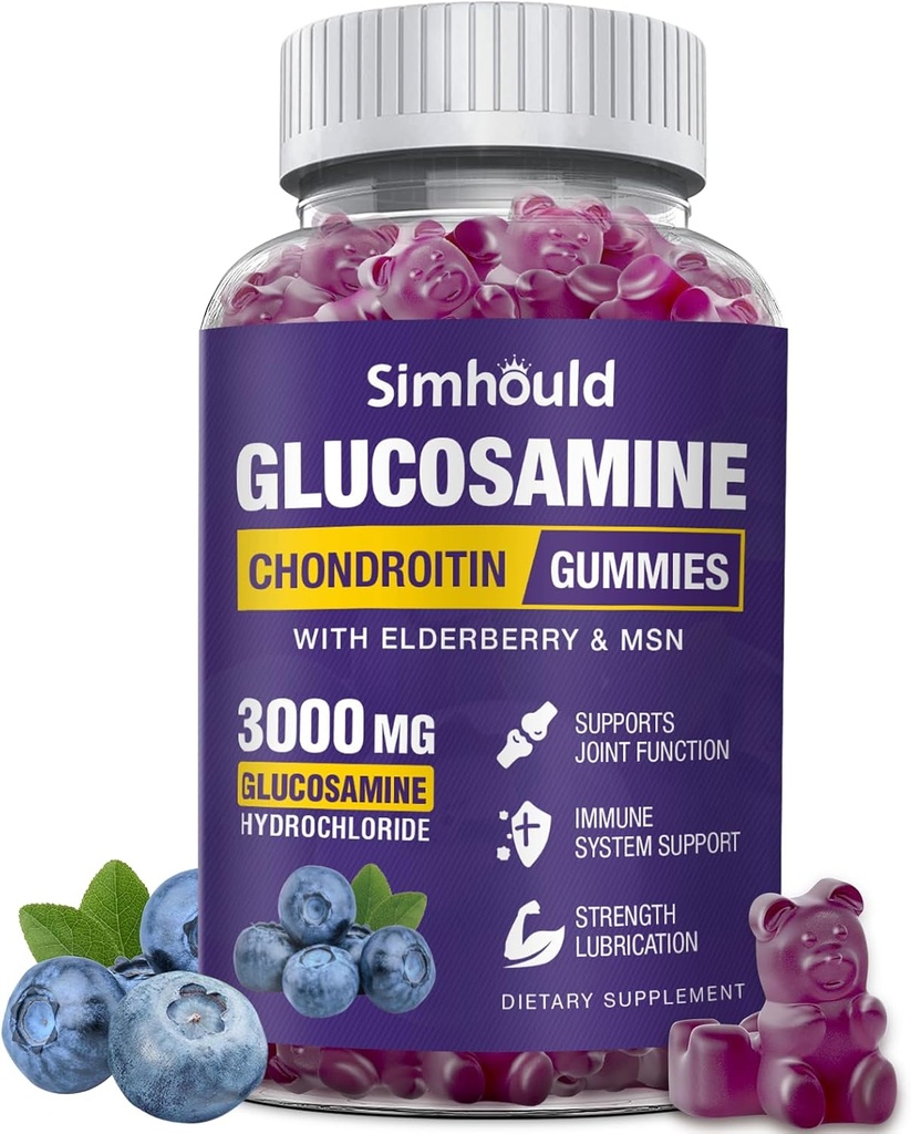 Glucosamine Chondroitin Gummies - 3000MG Ekstra Güçlü Ortak Destek Tamam MSM & Elderberry, Flexability, Antioksi Immune Support Gummy for Yetişkinler, Men & Women