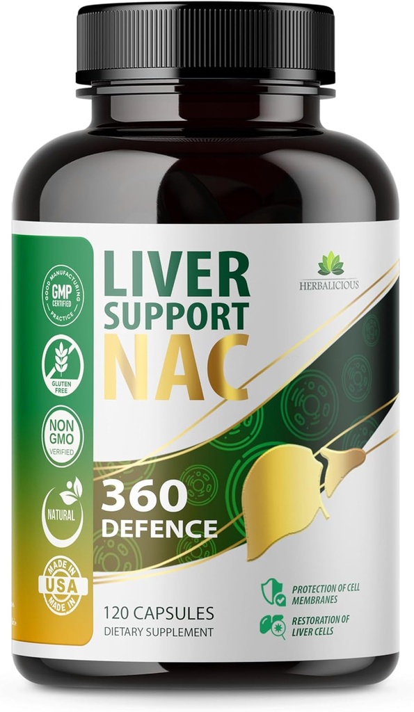 Liver Support NAC 360 Savunma Capsules – Liver Detox with NAC, Milk Thistle, Dandelion Root, Turmeric, Choline, çinko ve Chanca Piedra – Liver Health and Cellular Protection – 120 Capsules