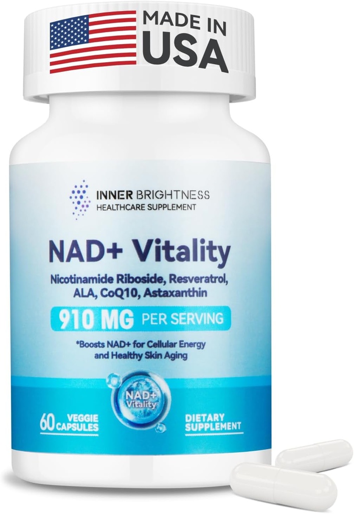 NAD+ συμπλήρωμα για τις γυναίκες, με 900MG Νικοτιναμίδη Ριμποζίτη (NR), Resσβερατρόλη, CoQ10, Αλφα-Λιποϊκό οξύ, Ασταξανθίνη - Υποστηρίζει Κυτταρική Ενέργεια & Επισκευή, Υγιεινή γήρανση - 60 κάψουλες χορτοφάγων