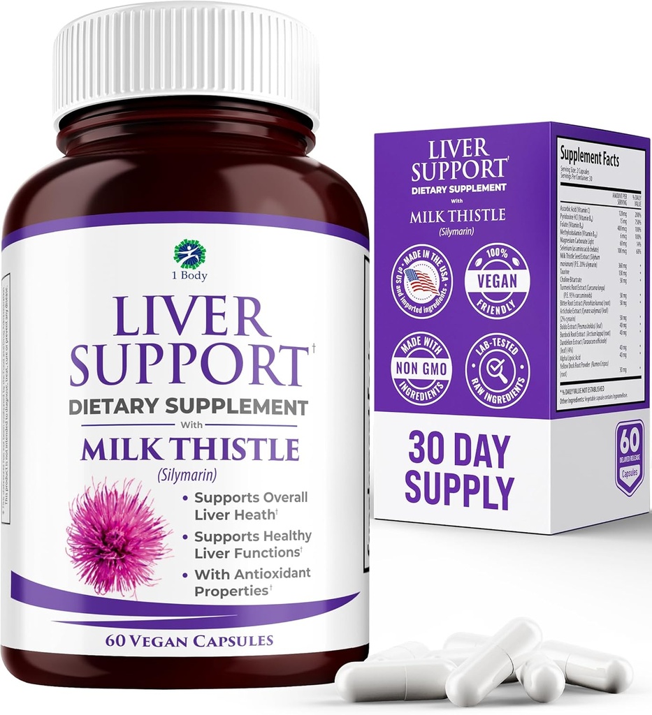 Liver Support - Detox & Cleanse Supplement (Vegetarian) - Advanced Natural Liver Health Formula That Combines Milk Thistle, Selenium, Turmeric Curcumin, Vitamin B12, Vitamin C, Alpha Lipoic Acid, N Acetyl Cysteine, Magnesium, Taurine, and More - 30 Day Supply